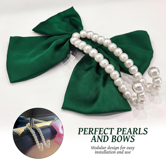 2 PCS Bow Pearl Car Seat Headrest Hook – Cute Purse Hook for Car, Girly Interior Decoration Accessories Hook Hanger, Seatback Holder for Purses & Bags, Elegant Car Organizer (Galactic Green) - Image 8