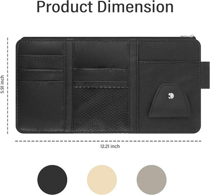 OFBAND Car Visor Organizer with Sunglass Holder,Multi-Functional Car Sun Visor Organizer with Zipper for Cards,Money,Tickets,Leather Interior Accessories (Black) - Image 2