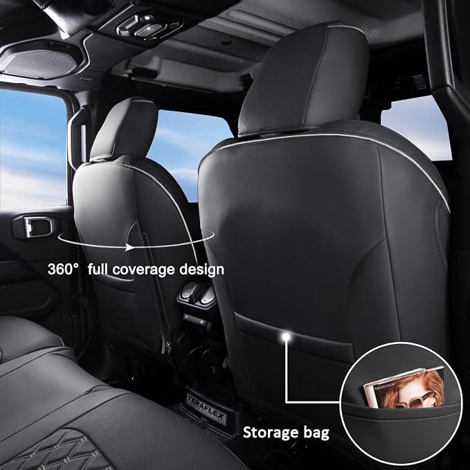 GIANT PANDA Wrangler JL Seat Covers Custom Fit for Jeep Wrangler,Premium Waterproof Faux Leather, 2018 2019 2020 2021 2022 2023 2024 2025 2026 JL 4 Door Without Rear Cup Holder Full Set (Black&Gray) - Image 4