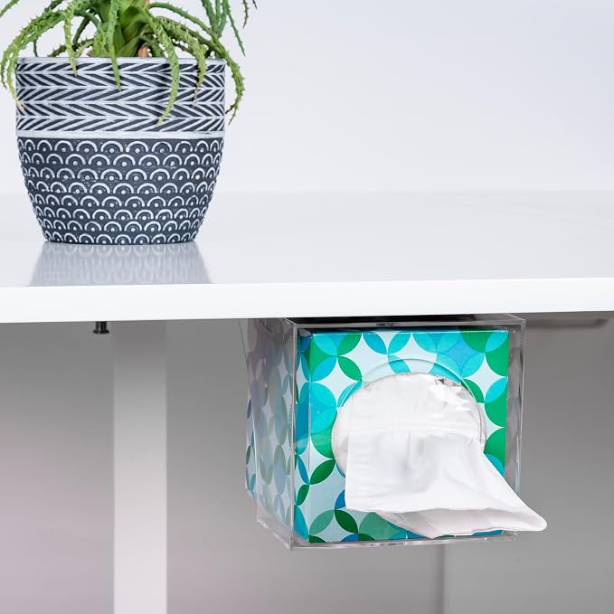 IneVibe Square Tissue Box Holder for Small Spaces Wall Mounted | Place Under Cabinet or Side of Desk, in RV, Bathroom - Acrylic Facial Box Dispenser, Face Down or Sideways in Tight Areas - Image 2