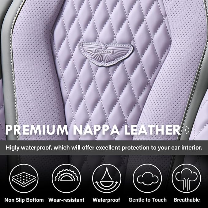 Coverado Automotive Seat Covers, Car Seat Covers Full Set, Purple Car Seat Cover, Car Seat Covers Front Seats Back Seat Cover, Waterproof Car Seat Cushion,Leather Seat Protector Fit for Most Cars - Image 7