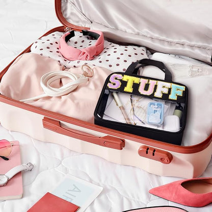 Clear Stuff Bag, Zipper Makeup Bag Chenille Letter Cosmetic Pouch | Extra Large, Waterproof Easy Clean, Separate Wet Pocket, Holds Toiletries, Skincare, Sunscreen, Ideal for Beach, Travel - Image 6