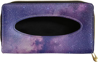 Biyejit Car Visor Tissue Holder, Purple Galaxy Print Car Mask Holder, Car Sun Visor Napkin Holder Backseat Tissue Case，Pu Leather Tissues Box, 1 Pack by Biyejit