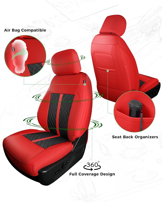 RIDEPOSH for Ford F150 Leather Seat Covers, SuperCrew XL XLT 2021-2026 | Fits F250 F350 Super Duty Crew Cab 2023-2026, Custom Fit, Bucket Seat, Stain Resistant, Airbag Compatible, Easy-Clean - Image 3