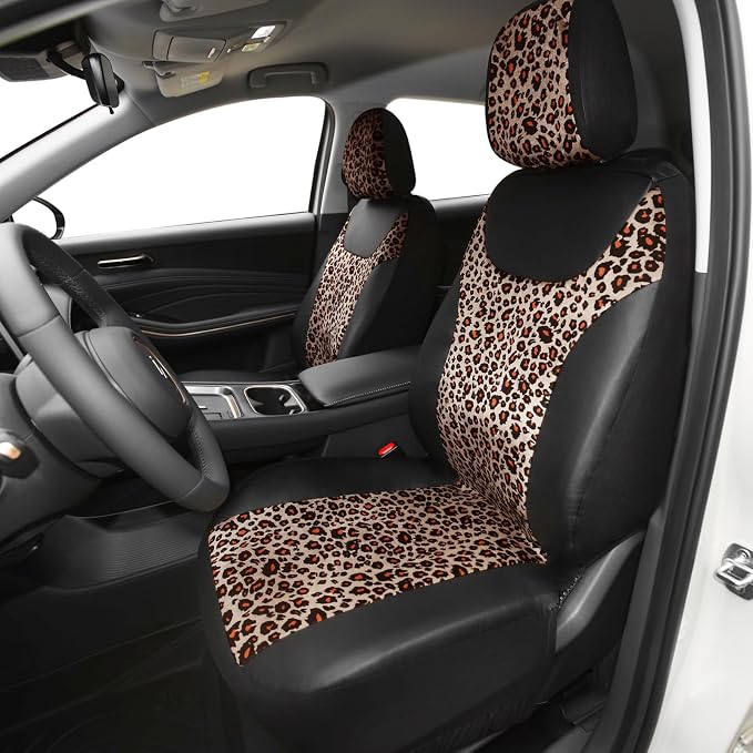 AUTOFAN Universal Fit Front Car Seat Covers (2-Pack) – Premium PU Leather with Leopard Print Design, Airbag Compatible, Easy Installation, Stylish Interior Upgrade for Cars & SUVs - Image 2