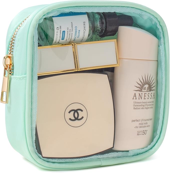 Small Clear Makeup Bag for Purse Small Cosmetic Bag Travel Size Toiletry Bags Cute Travel Makeup Bag,Coin Purse Pouch Easter Gifts for Teen Girls (Clear-Green) by LETGO