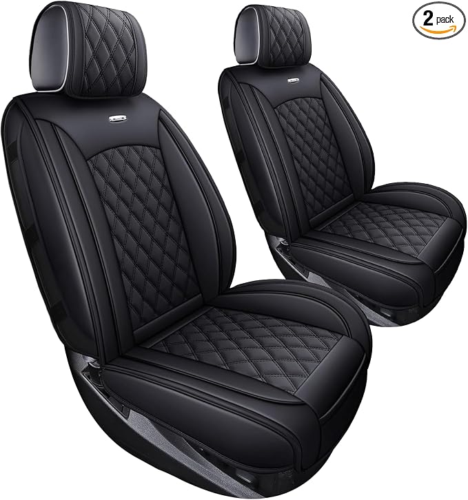 Chevy Silverado GMC Sierra 2 Front Seat Covers 2007-2026 1500 2500HD 3500HD | Aierxuan Custom Fit 3500HD Truck Pickup Crew Double Extended Cab Waterproof Leather Protectors Black by Aierxuan