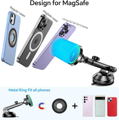 Coolpow for MagSafe Car Mount Charger【Ultra Magnet】 Magnetic Phone Holders for Your Car Charger【Windshield+Vent+Dash】 Magnetic Wireless Car Phone Holder Charger Car Mount for iPhone 17 (Carbon Fiber) - Image 9