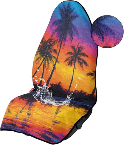 Front Car Seat Cover - Waterproof Sweat Towel Cover, Perfect for Gym, Runs, Swimming, Beach & Hiking - Fits Cars, SUVs, Trucks (Tropical Palm Tree, 2 Pcs) - Image 3
