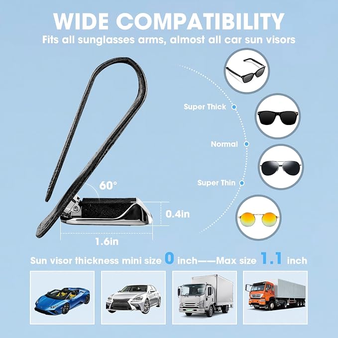 BMLEI Car Sunglasses Holder, Sun Visor Eyeglasses Clip, 2-Pack Black | one-handed operation, sturdy leather material, gentle & secure hold,visor sunglass for car,universal fit - Image 4