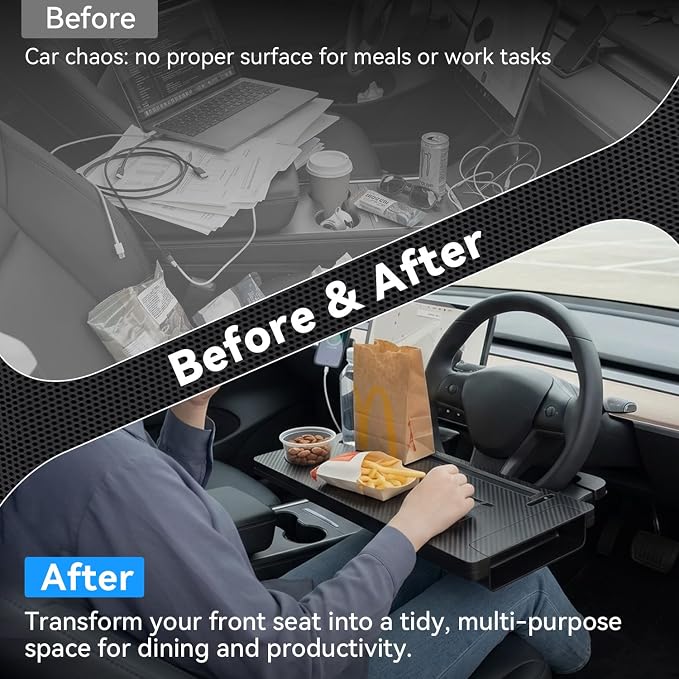 XOOL 2-in-1 Car Steering Wheel Tray & Car Seat Gap Filler Organizer, Foldable Adjustable Car Desk for Laptop, Eating Food, Writing, Steering Wheel Desk Tray for Cars, SUVs & Trucks - Image 4