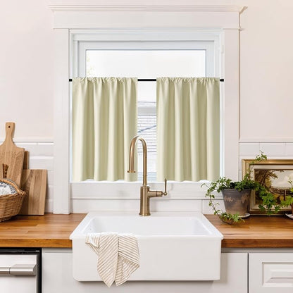 RYB HOME 100% Blackout Basement Curtains 24 inches Long, Heat & UV Blocking | Total Room Darkening, Noise Reducing, Curtains for Bathroom RV Campers, W34 x L24, Biscotti Beige, 2 Panels by RYBHOME