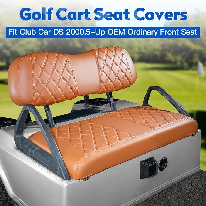 NOKINS Golf Cart Seat Covers 4 Piece Fits Club Car DS 2000.5-Up | Front and Rear Seat Vinyl Covers, Golf Cart Accessories, No Staples(All Brown) - Image 2