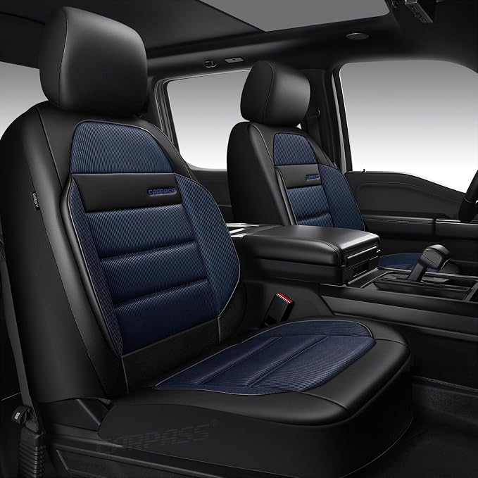 CAR PASS Memory Foam Seat Covers Front, Airy Cool Mesh Thick Car Seat Covers, Leather Car Seat Covers Front Seats Airbag Compatible, Universal Automotive Comfort for Most Cars, Trucks, SUV, Black Blue - Image 2