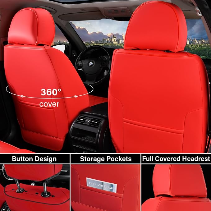 Coverado Front Seat Covers, 2 Pack Waterproof Seat Covers for Cars, Luxury Leather Seat Cushions, Front and Rear Seat Protectors, Auto Seat Covers Fit for Most Vehicles(Black&Red) - Image 2