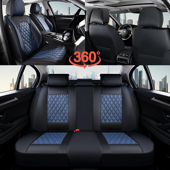 Coverado Universal Car Seat Covers Full Set, Sporty Non-Slip Waterproof Faux Leather Front & Rear Seat Protectors for Trucks SUVs, Mens Automotive Interior – BlackBlue - Image 9