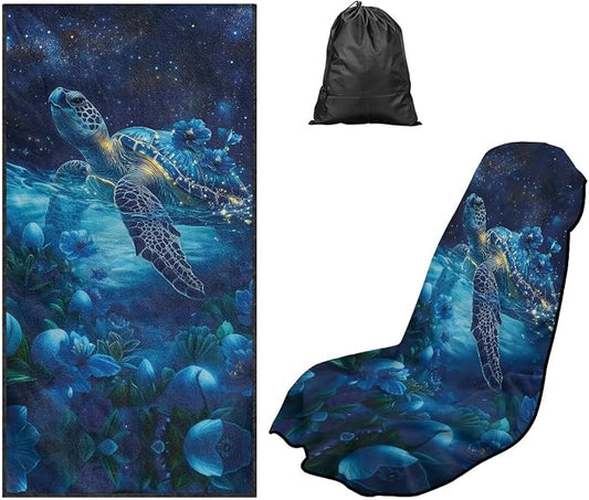 Sea Turtle Print Car Seat Towel Covers Front Seats Starry Hibiscus Print Towel Bucket Seat Cover with Storage Bag for Truck Sedan SUV, Easy to Install and Clean by Baxinh