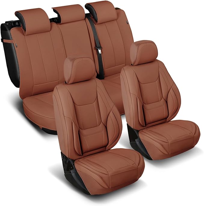 Coverland Custom SUV Car Seat Covers for 2009-2018 Subaru Forester | Premium Waterproof Faux Leather Non-Slip Memory Foam Airbag Compatible Custom Fit Interior Protector [Full Set-Camel Brown] by Coverland