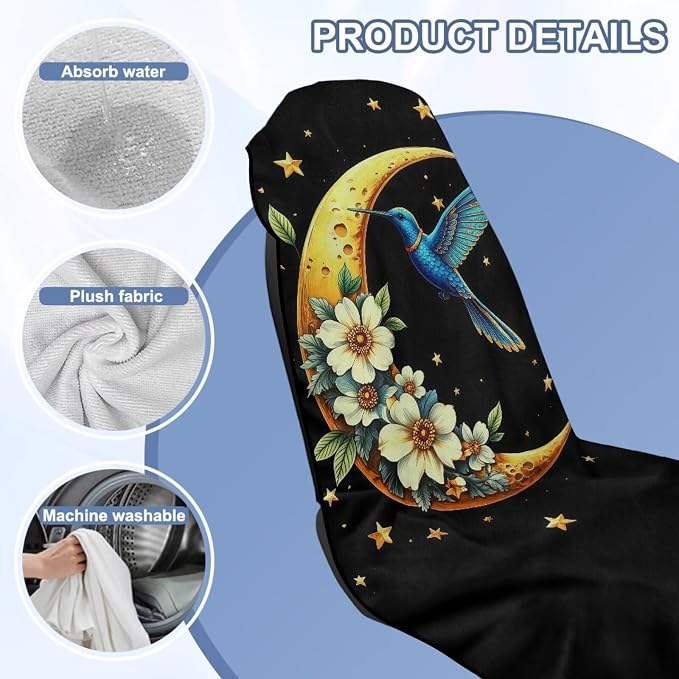 Hummingbird Moon Car Seat Cover Towel Automotive Front Seat Covers | Universal Non Slip Waterproof Sweat Protector with Storage Bag Hummingbird Car Interior Accessories Gym Yoga Beach Towel - Image 6