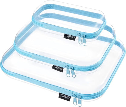 YQBRAO Clear Hard Shell Organizer Cases, 3-Pack, Blue | Large, medium & small rigid PET organizers for travel, tech accessories, beauty products and everyday storage by Unknown