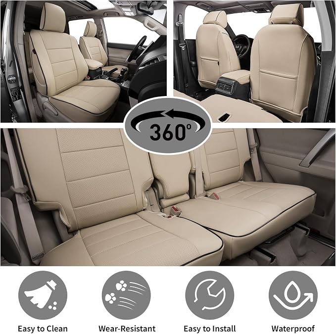 EKR Car Seat Covers Custom Fit for Toyota 4Runner(5 Seats) Full Set | for Toyota 4 Runner 2025-2026 Seat Covers for SUV,Full Wrap,Airbag Compatible,Waterproof Pet-resistant,Faux Leather(Beige) - Image 3