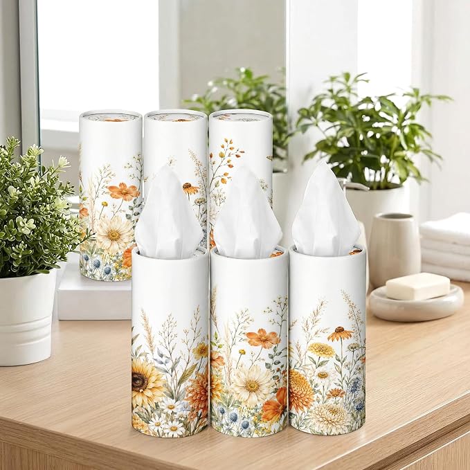 Arttown Car Tissue Holder for Cup Holder Facial Tissues 12 Pack Golden | Floral Bulk 3-Ply,Refillable Marble Print Cylinder Tissue Boxes,Fit Car Home Office School (600 Sheets Total,50 Sheets Each) - Image 7