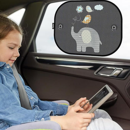 Car Sun Shades for Baby, 2 Pack Mesh Window Shade Baby Kids Pet with Cute Animal Motifs, Side Window Screens for SUV, 17"x14" Universal Car Sun Shades with Suction Cups - Image 3