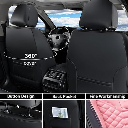 Coverado Car Seat Covers, Front Seat Cover, Waterproof Nappa Leather Seat Covers for Cars, 2 Pack Car Seat Protectors, Car Seat Cushion, Automotive Seat Covers Universal Fit for Most Cars (Black&Pink) - Image 2