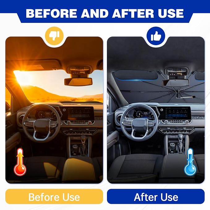 Car Windshield Sun Shade Umbrella, Sunshade for Car Windshield, UPF50+ | Nano Crystal UV Shield，Sun Visor for Car Windshield for Jeep Wrangler/Gladiator, Toyota 4Runner/Land Cruiser(X-Small-55"×24") - Image 4