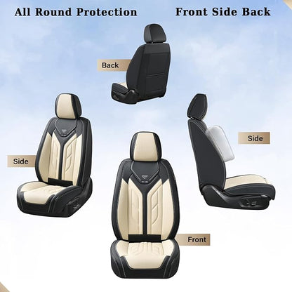 Coverado Front Seat Covers, Car Seat Covers Front Seats, Leather Seat Covers for Cars, Automotive Seat Covers Car Seat Protector Car Accessories Fit for Most Sedans SUV Pick-up Truck(Black&Beige) - Image 4