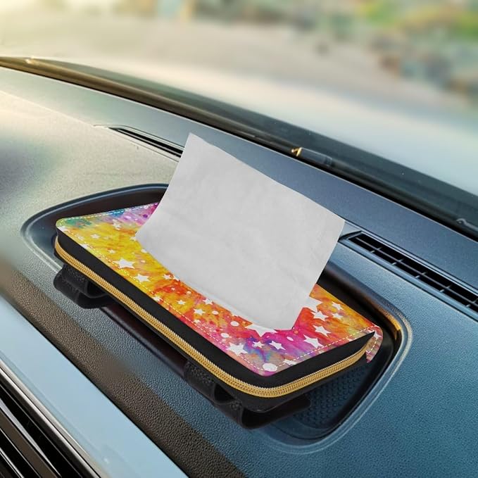 Biyejit Car Tissue Holder, Tie Dye Stars Premium Sun Visor Napkin Case, Hanging Car Accessories Used to Organize Paper Towels and Storage Small Items - Image 5