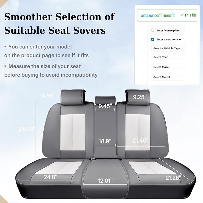 Coverado Car Seat Covers, Back Seat Cover for Dogs, Faux Leather Car Seat Covers Backseat, Car Seat Cushion, 3-Pieces Waterproof Universal Seat Covers for Cars Fit for Most Sedans SUV, Gray&White - Image 3