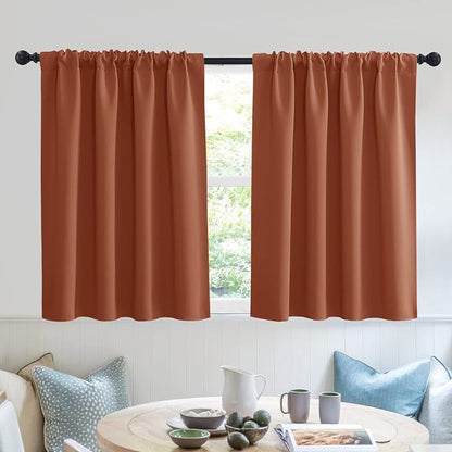 RYB HOME Short Blackout Curtains for Small Window Kitchen Bathroom Cafe RV | Sunmmer Heat Light Blocking, Privacy, Energy Saving, For Sunroom Laundry Room Stair Window, W52 x L36, Burnt Orange, 2 Panels by RYBHOME