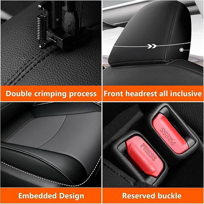 Custom Fit for Toyota Corolla Cross Hybrid 2023 2024 2025 Faux Leather Car Seat Covers Full Set Compatible Airbag Corolla Cross Hybrid S,SE,XSE Seat Protector Sedan Black+Grey - Image 5