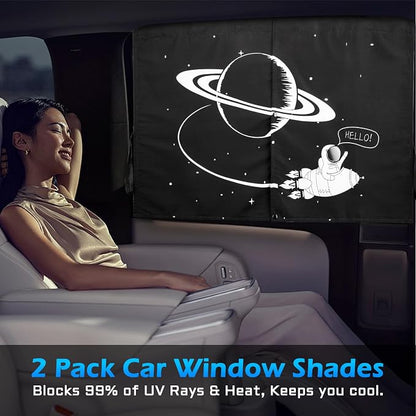 Car Window Shades, 2 Packs Magnetic car Sun Shade for Baby, Double Layers Magnetic Planet Pattern Design for Full Covers/Half Shade Options, Window Curtains for Heat/UV Protection Sun Block Covers - Image 7