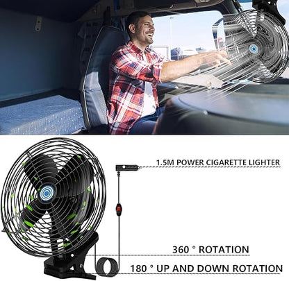 Ultra-Quiet Portable Car Fan, 8 Inch Clip-on Cigarette Lighter Fan forTruck, Boat, Buses, Tractor,Camper - Image 3