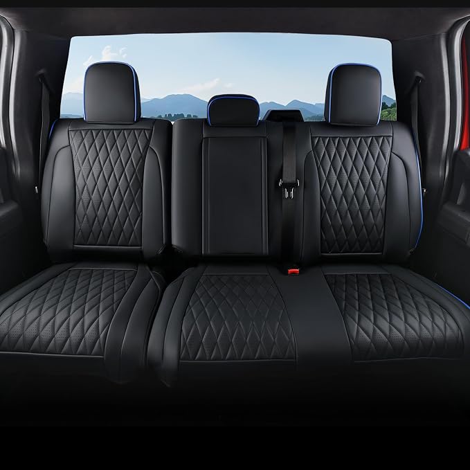 Coverado Leather Rear Seat Covers Fit for Ford F150 F250 F350 F450, Waterproof Ford Truck Rear Seat Covers Fit for 2015-2026 F150 & 2017-2026 F250 F350 F450 (Blueline) by COVERADOAUTO