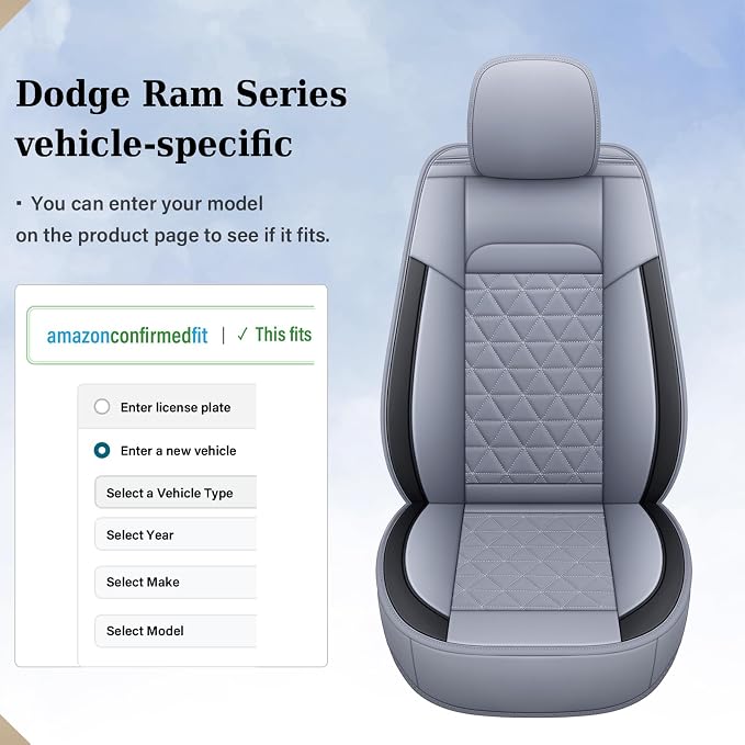 Coverado Gray Front Seat Covers for Dodge Ram, Waterproof Car Seat Covers for Truck Compatible with 2002-2026 Ram 1500 2500 3500 Crew Double Mega Quad Cab - Image 6