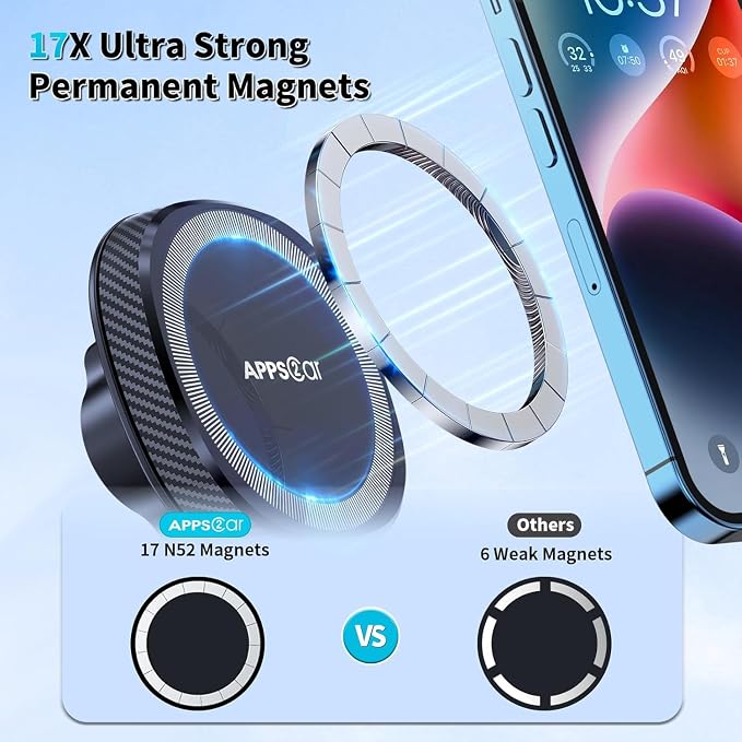 APPS2Car for MagSafe Car Phone Mount for iPhone, Magnetic Windshield Dashboard Holder with Telescopic Arm and Strong Suction Cup, Compatible with iPhone 17/16/15/14/13/12 MagSafe Cases - Image 3