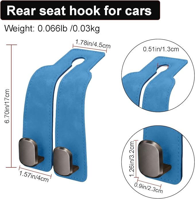 Car Seat Headrest Storage Hooks - 2 Pack Dual Hangers Design Organization Accessories, Car Interior Gadgets to Add Extra Holder and Hook for Purses,Bags,Coat and Handbag - Image 2