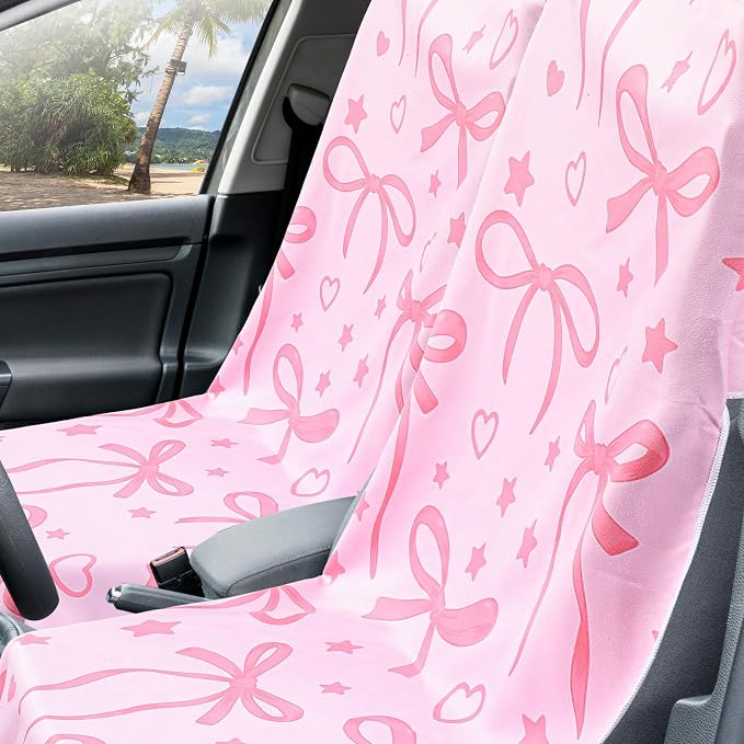 Hahafelt 2 Pack Car Seat Towel Cover with Storage Bag, Pink Bow | 63 x 32 in Car Towel Seat Cover Non Slip Waterproof, Gym Workout Swimming Running, Machine Washable Sweat Absorbent Protector - Image 6