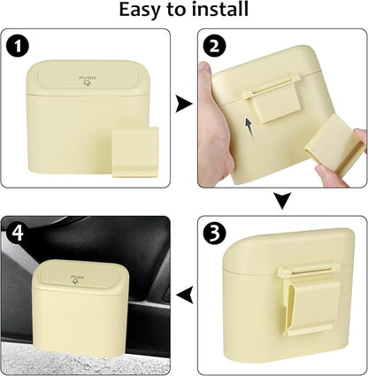 Accmor Car Trash Can, Portable Vehicle Trash Bin with Lid, Car Dustbin Garbage Organizer Holder with One Roll Trash Bag, Leakproof Hanging Mini Cars Storage Bag Container for Auto, SUV, Office (Beige) - Image 3