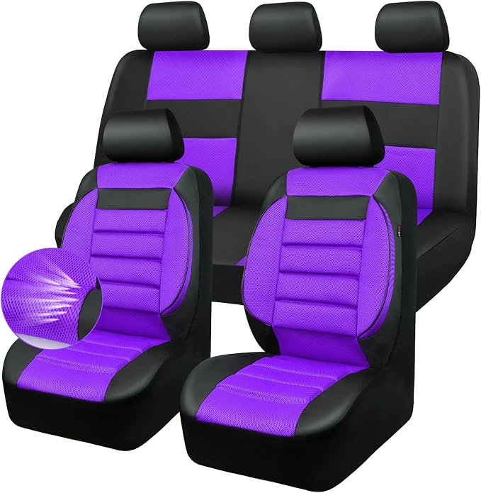 CAR PASS Leather 3D Foam Back Support Car Seat Covers Full Set Air Mesh Automotive Seat Covers, All Season Car Seat Cover Fit Automotive,SUV,Sedan,Van, Airbag Compatible Elegance (Black Purple) - Image 7