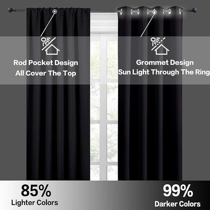 RYB HOME Short Black Blackout Curtains for Small Bedroom Kitchen Window | Thermal Insulating, UV Blocking, Privacy Protection, Drapes/Tiers for Basement Garage Bathroom, W42 x L36, 2 Panels - Image 5