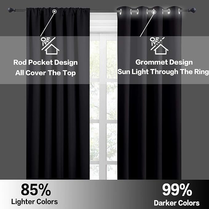 RYB HOME RV Curtains for Camper Windows, Mini Small Blackout Curtain Tiers | Thermal Insulated, Sunlight Heat Light Blocking, Privacy Portable Curtains for Travel Trailer, W34 x L24, Black, 2 Panels - Image 5