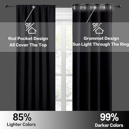 RYB HOME Black Blackout Curtains for Bedroom Living Room 72 inches Long | Room Darkening, Thermal Insulated, Privacy Protection, Rod Pocket, Drapes for Office Home Theater, W42 x L72, Black, 2 Panels - Image 5