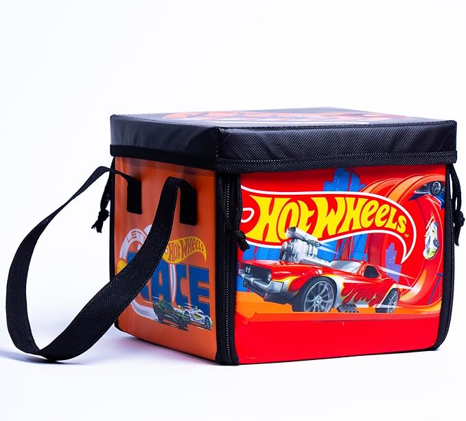 Hot Wheels ZipBin - Car Storage Box & Playmat with Ramp, Kids 3+ | Unzips to 21x21 in Racetrack Mat, Portable Travel Case for Toy Cars, Compact 8x8x7 in Bin, Suitable for Kids Ages 3+ by Unknown