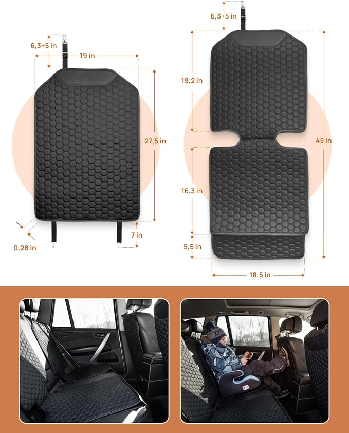 Set Seat Back Organizer & Car Seat Protector Hexy Waterproof & Non-Slip Protector for Child Car Cushion for Leather and Fabric Seats (Black Set 2) - Image 3