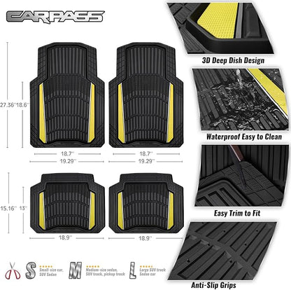 CAR PASS Heavy Duty Rubber Car Floor Mats, Deep Waterproof Car Floor Mats All Weather, Aluminum Film Floor Mats for Cars Non-Slip Universal Trim to Fit for SUV Trucks Sedans Vans,Black Yellow Metallic - Image 3