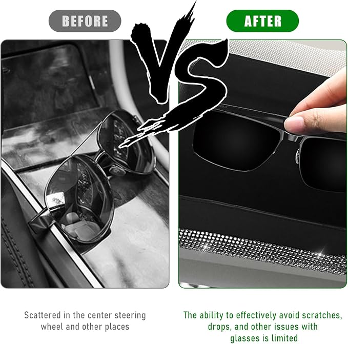 Ohleats Bling Sunglasses Holder for Sun Visor, Sparkling Glasses Sun Visor Organizer Case with Hidden Magnetic Closure, Auto Visor Crystal Eyeglasses Storage Case, Car Accessories (Bling Black) - Image 5